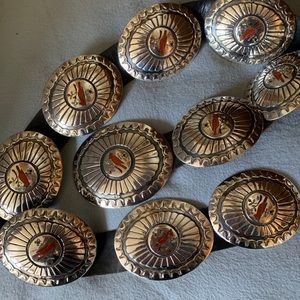 Vintage Native American Red Cardinal Concho belt.